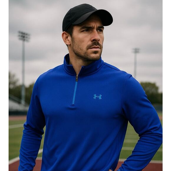 Under Armour Blue 1/4 Zip Pullover Men’s 2XL Loose Fit - Picture 2 of 13